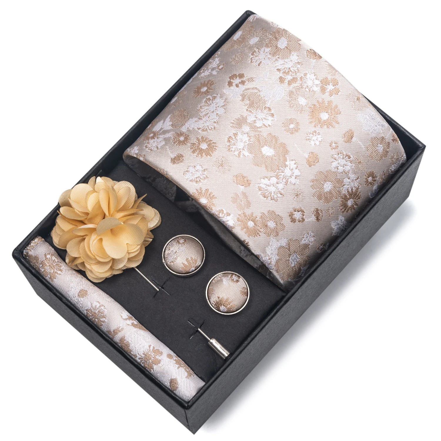 2025 Neue Design Marke 8 cm Blau Gestreifte Krawatte Taschentuch Manschettenknopf Brosche Set Mann Geschenk Box Hochzeit Geschenk Fit formelle Party – Detail 3