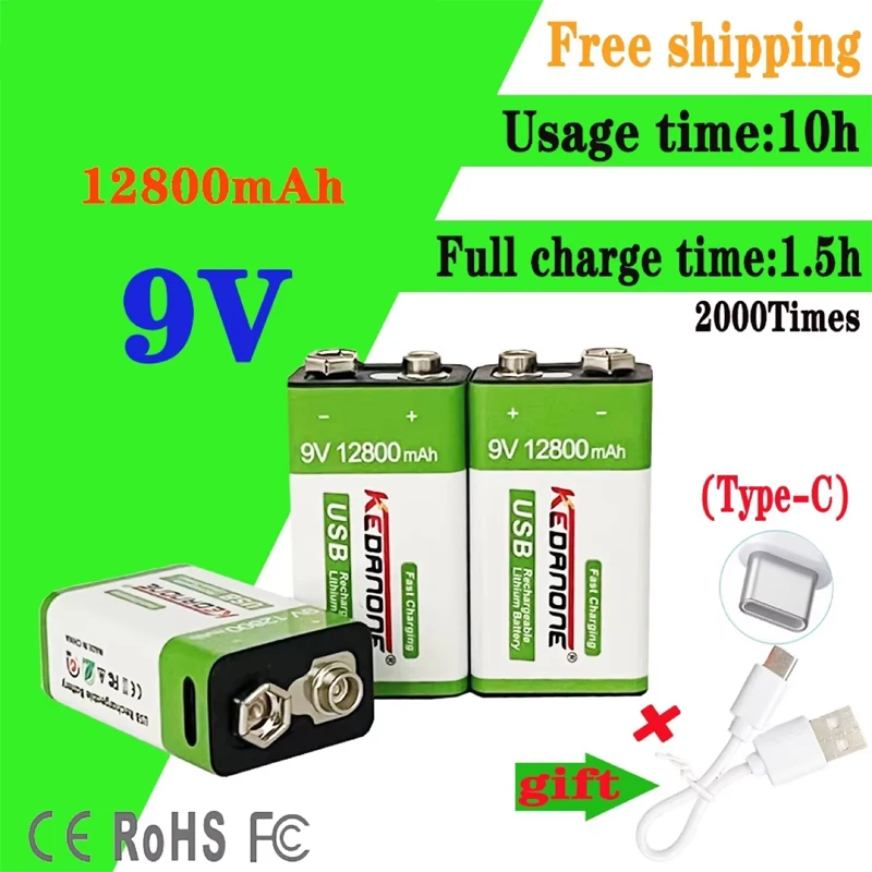 9V Battery 12800Mah…