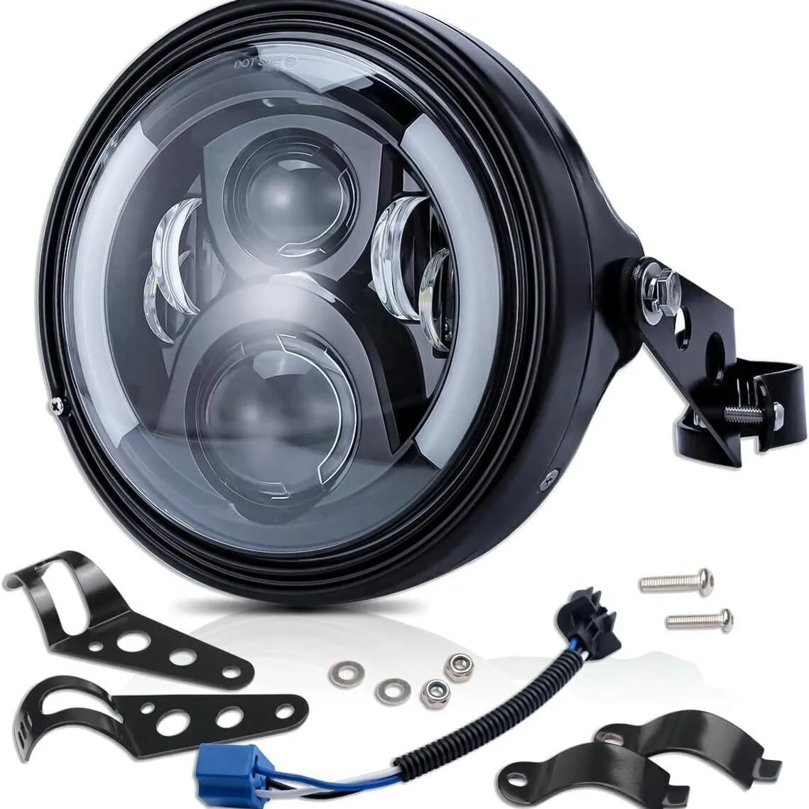 

7-дюймовая светодиодная фара для мотоцикла, универсальная 7,5-дюймовая круглая фара для кафе Racer Bobber, корпус лампы с кронштейном