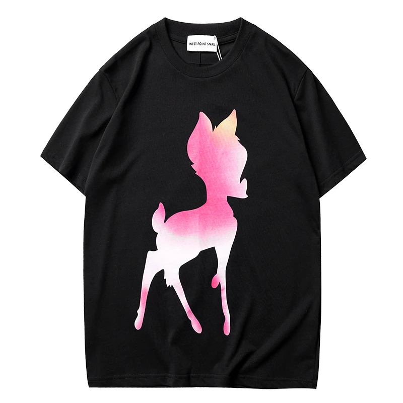 

Новая летняя модная футболка с градиентным принтом оленя, свободного кроя, с круглым вырезом и коротким рукавом, для пар, модная хлопковая молодежная одежда