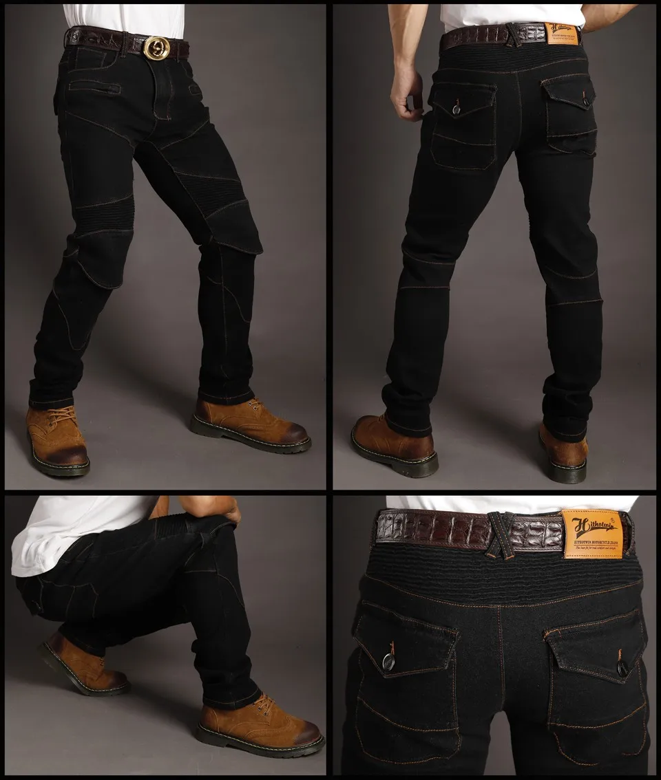 Jeans da moto da uomo Pantaloni da moto da turismo Jeans da moto da motocross blu/neri con protezione per le ginocchia