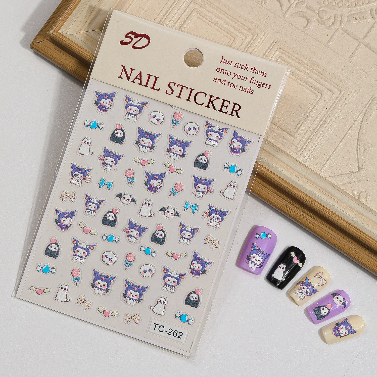 Sanrio Embossed Cartoon Nail Art Sticker Hello Kitty Three-dimensional Cute Coolomi Adhesive Decorative Sticker Nail Decoration