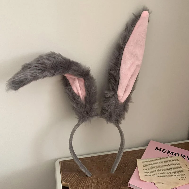1Pcs Long Rabbit Ears Headband Hair Hoop Cute Cartoon Bunny Fluffy Plush Headdress Lolita Cosplay Prop Party Anime Headpiece