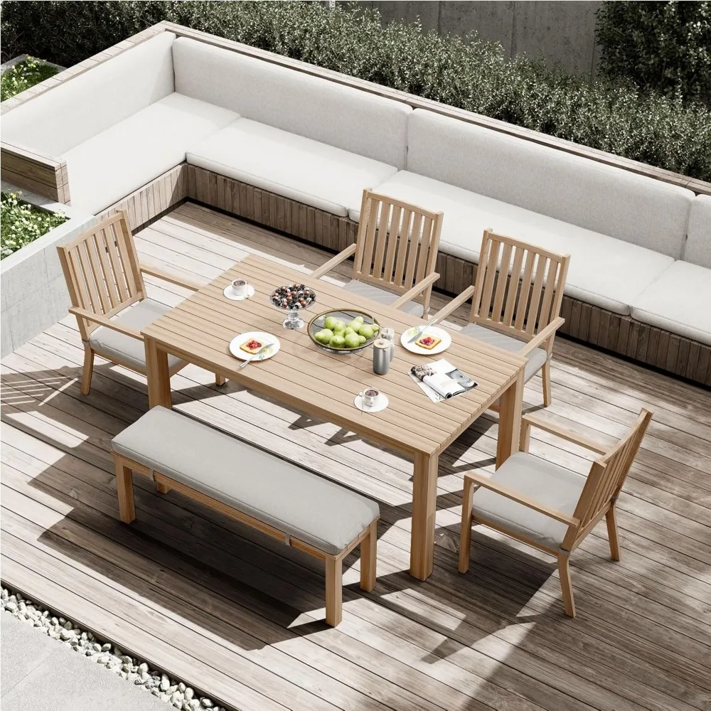 

Aluminum Patio Outdoor Dining Set for 6, Patio Table and Chairs Set with Bench, Removable Cushion for Lawn, Garden, Backyard, B