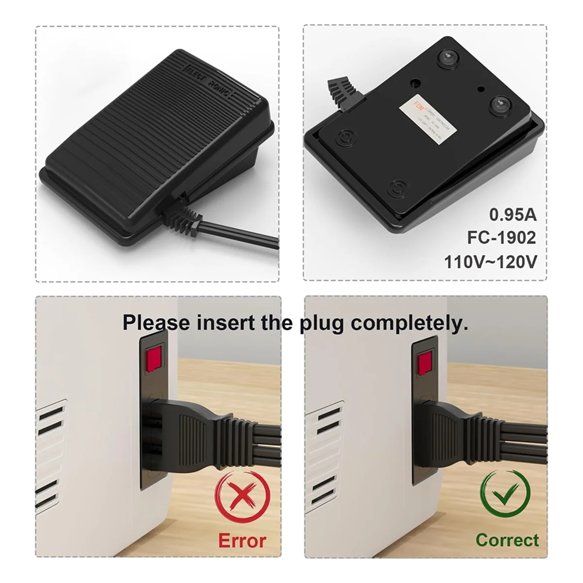 A20M Sewing Machine Pedal and Power Cord for Singer 359102-001 2263 4423 E99670 8280 44s 4452 2277 4411 3116 3337 US Plug