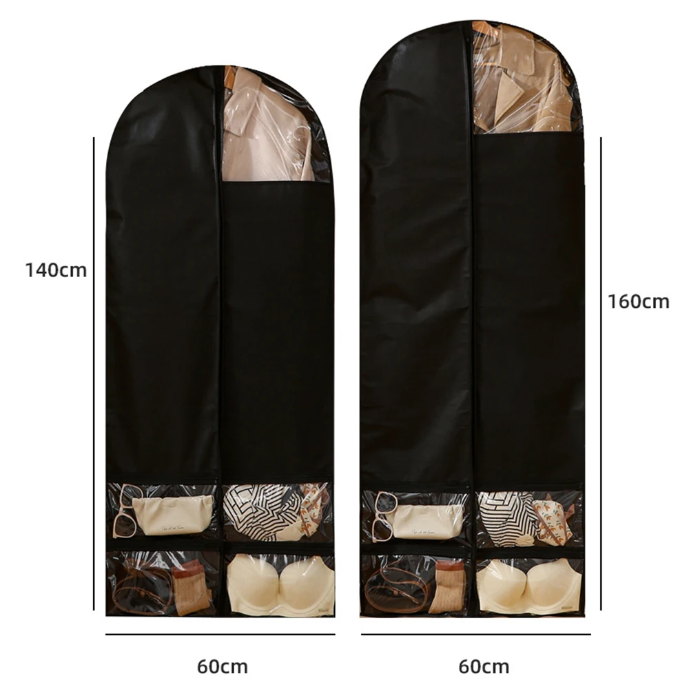 

100/120/140/160 см дышащий нетканый тканевый подвесной чехол для одежды с несколькими карманами, костюм, пальто, длинное платье, сумка для хранения