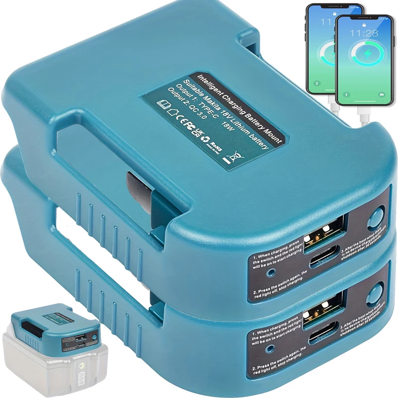

Li-ion Battery Adapter USB Charging Adapter for 18V Makita Portable Emergency Power Source Converter with Fast Charging Ports