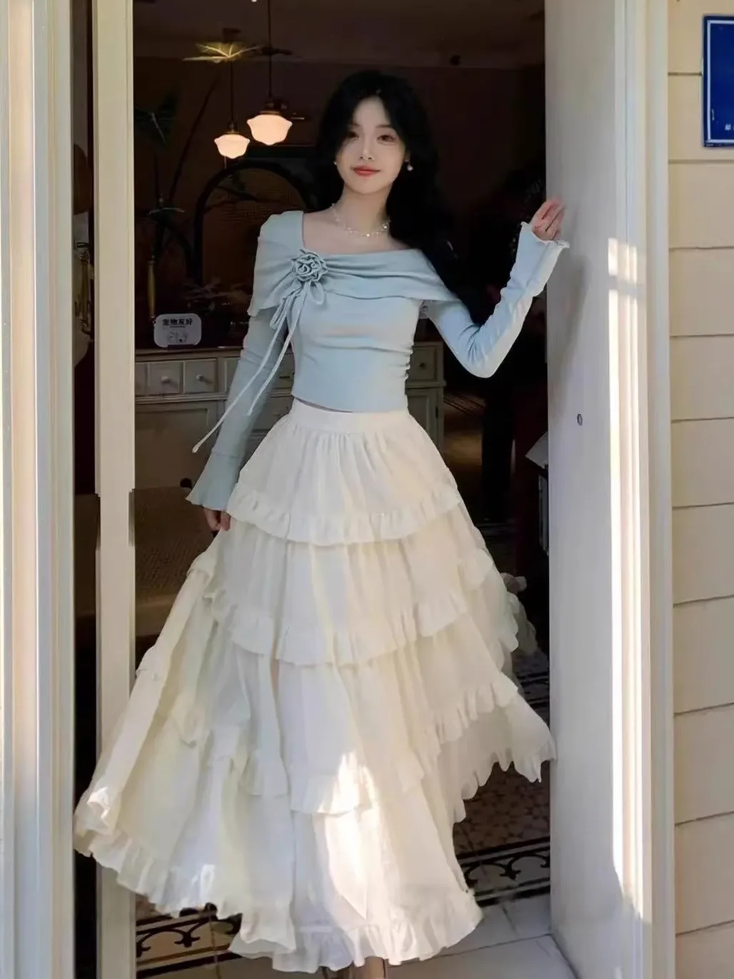 

High Waist A-Line Skirt Women's Spring Autumn Cake Style Fairy Atmosphere Slimming Long Skirt Korean Version Warmth Function