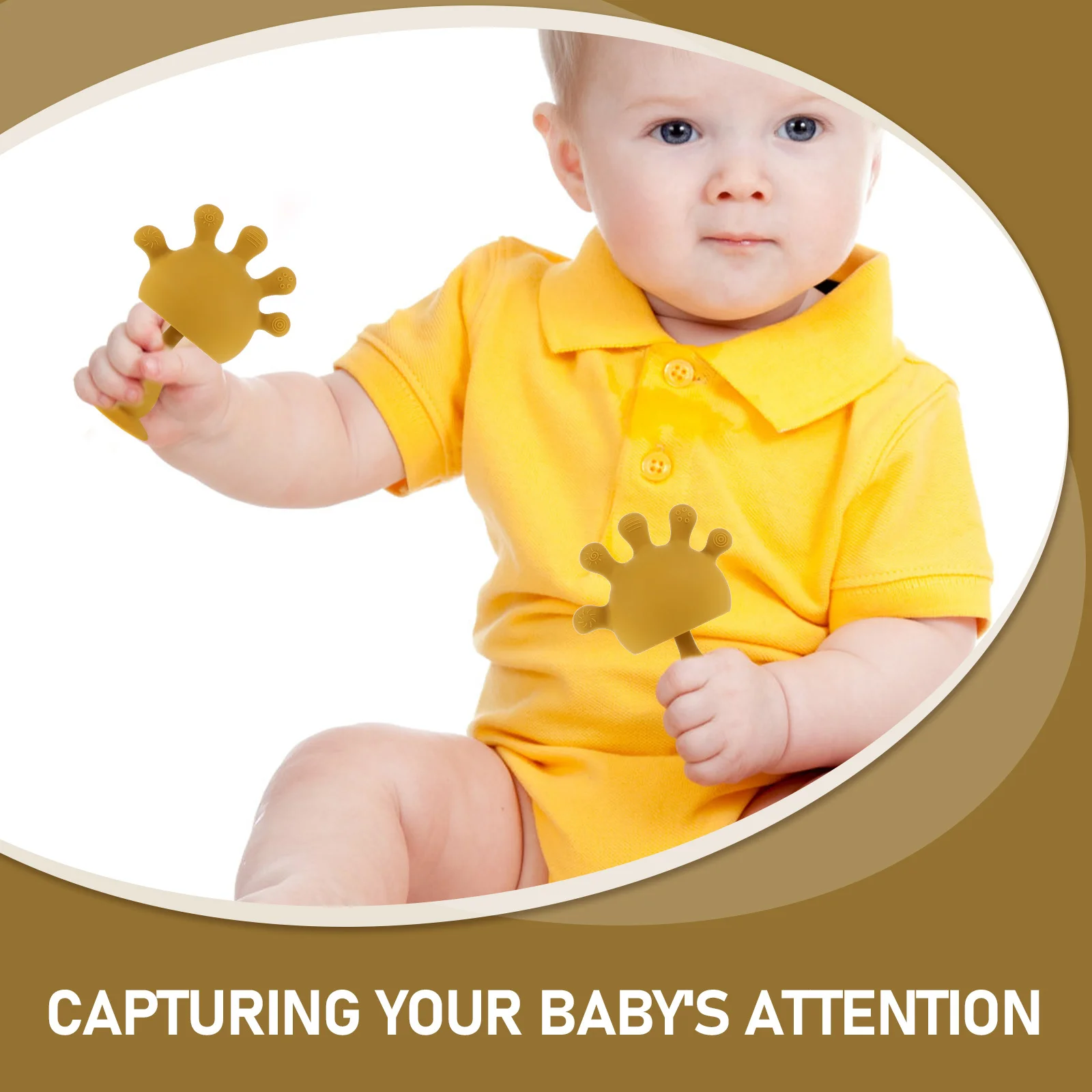 2 قطعة خشخيشات تسنين للأطفال من السيليكون على شكل يد مدمجة في جرس آمن للمضغ لتخفيف السفر والتنسيق اليدوي للرضع #6