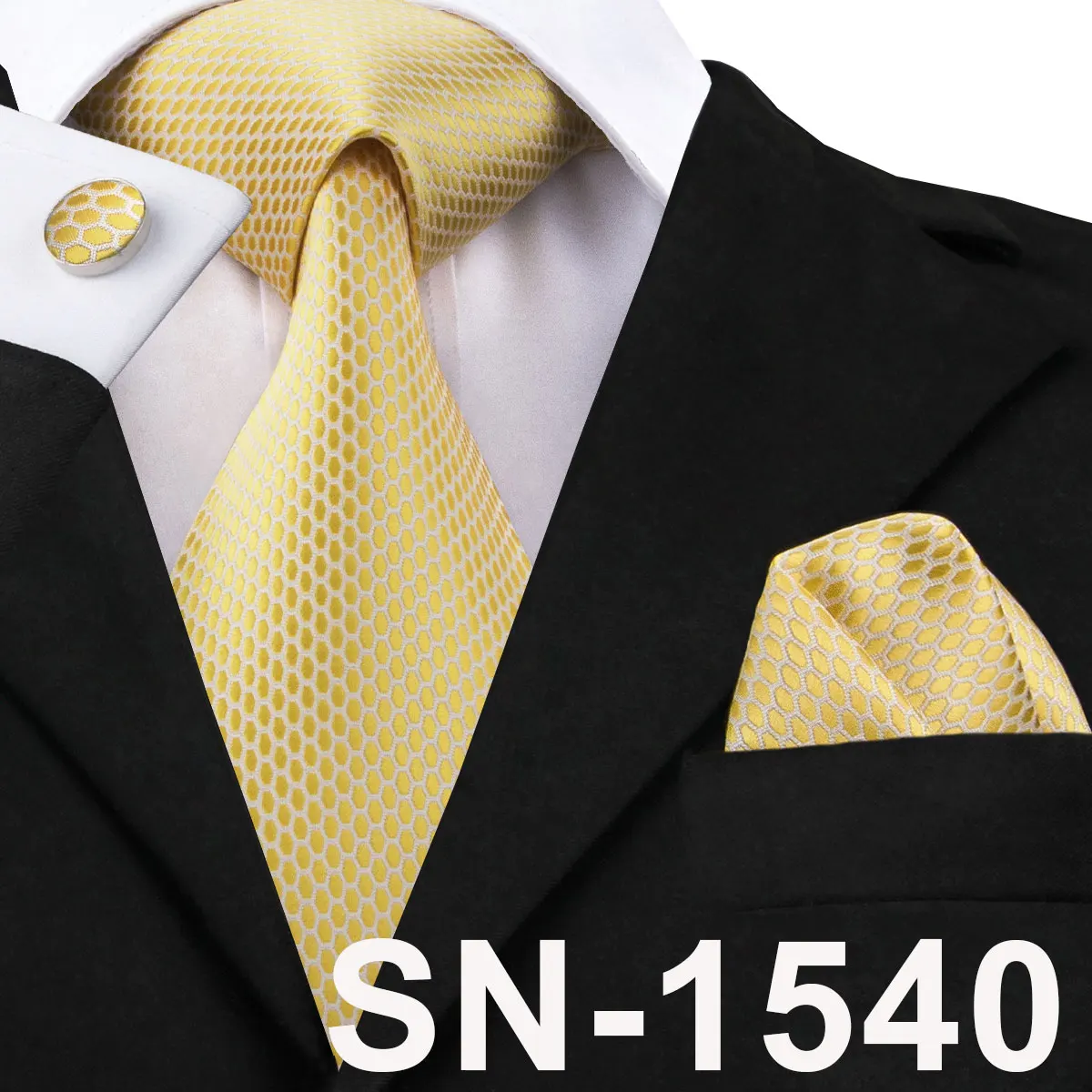 Men's Champagne Ivory White Solid Tie & Cufflinks Set, Wedding