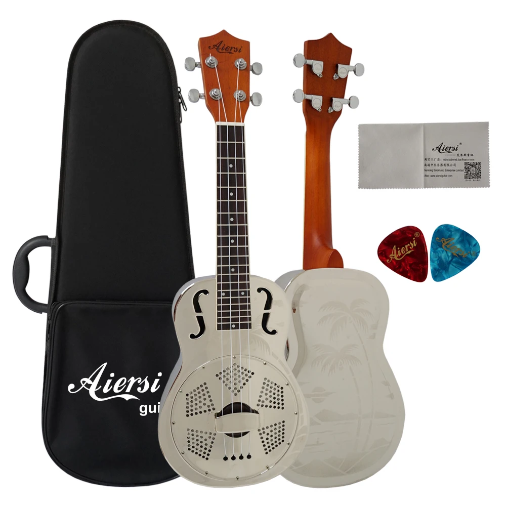 

Wholesale Price Aiersi Brand Metal Body 24 Inch Concert Ukelele Resonator Ukuleles For Sale