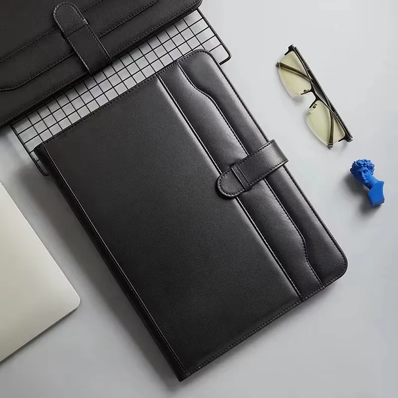 2025 multifuncional a4 pasta de arquivo de conferência negócios papelaria informações saco de couro contrato zíper clipe de armazenamento de documentos