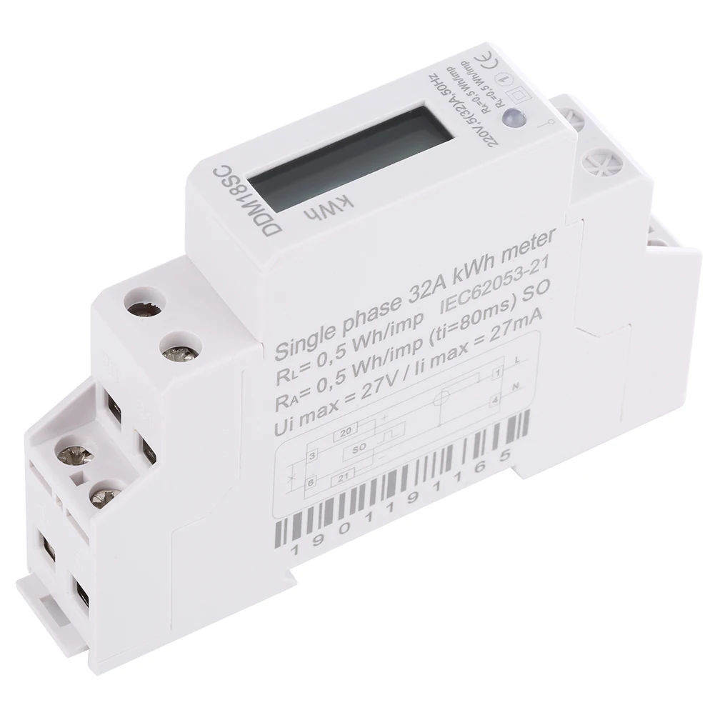 Electricity Meter Din Rail Energy Meter 1P LCD Digital Display Single Phase Din Rail Electricity Power Consumption Energy Meter