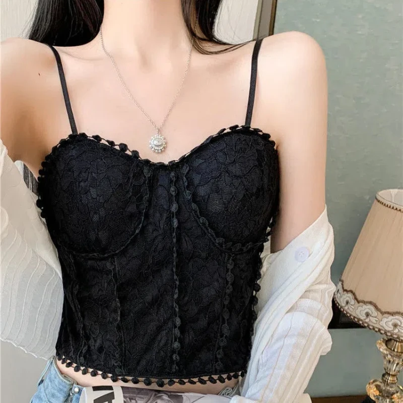 

Sweet Inside and Outside Wearing Bottom Wearing Sling Spice Girl Crop Top Summer Thin Model Casual With Bra Pad Lace Sexy Corset