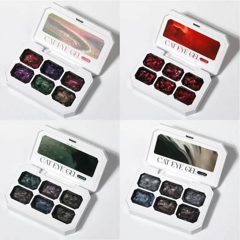 

6 цветов x 2 г «кошачий глаз» Магнитный гель-лак для ногтей Soak Off UV LED Темно-коричневый гель-лак для маникюра «кошачий глаз» Гель-лак для дизайна ногтей