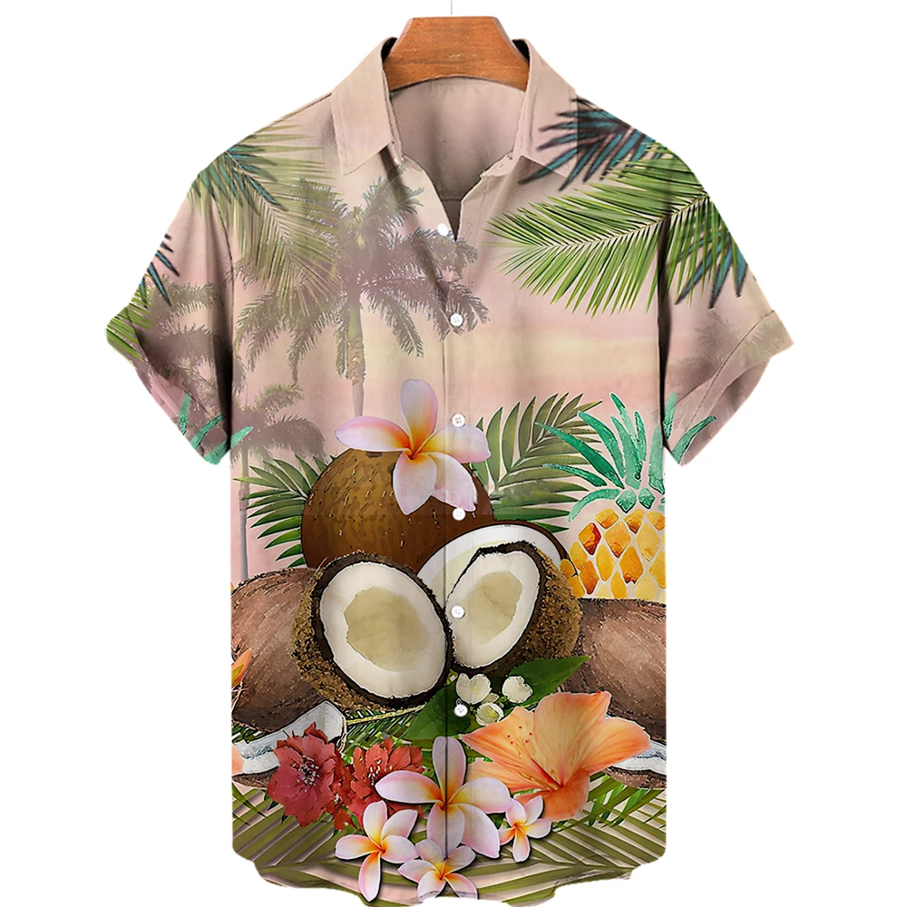 2023 Summer Coconut Shirts For Men Hawaiian Beach Vacation Short Sleeve Tops Casual Fashion De Hombre Clothing XL Retro Floral