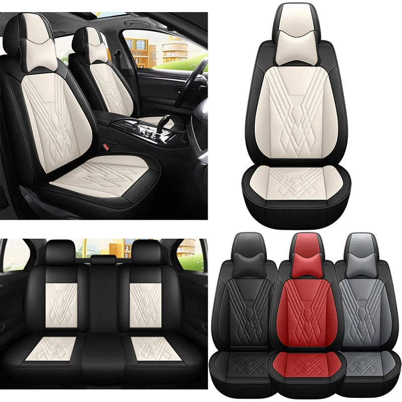 

Полный комплект 5-местных чехлов на автомобильные сиденья премиум-класса из кожи наппа с 2 подголовниками, дышащие и водонепроницаемые чехлы на сиденья для большинства автомобилей