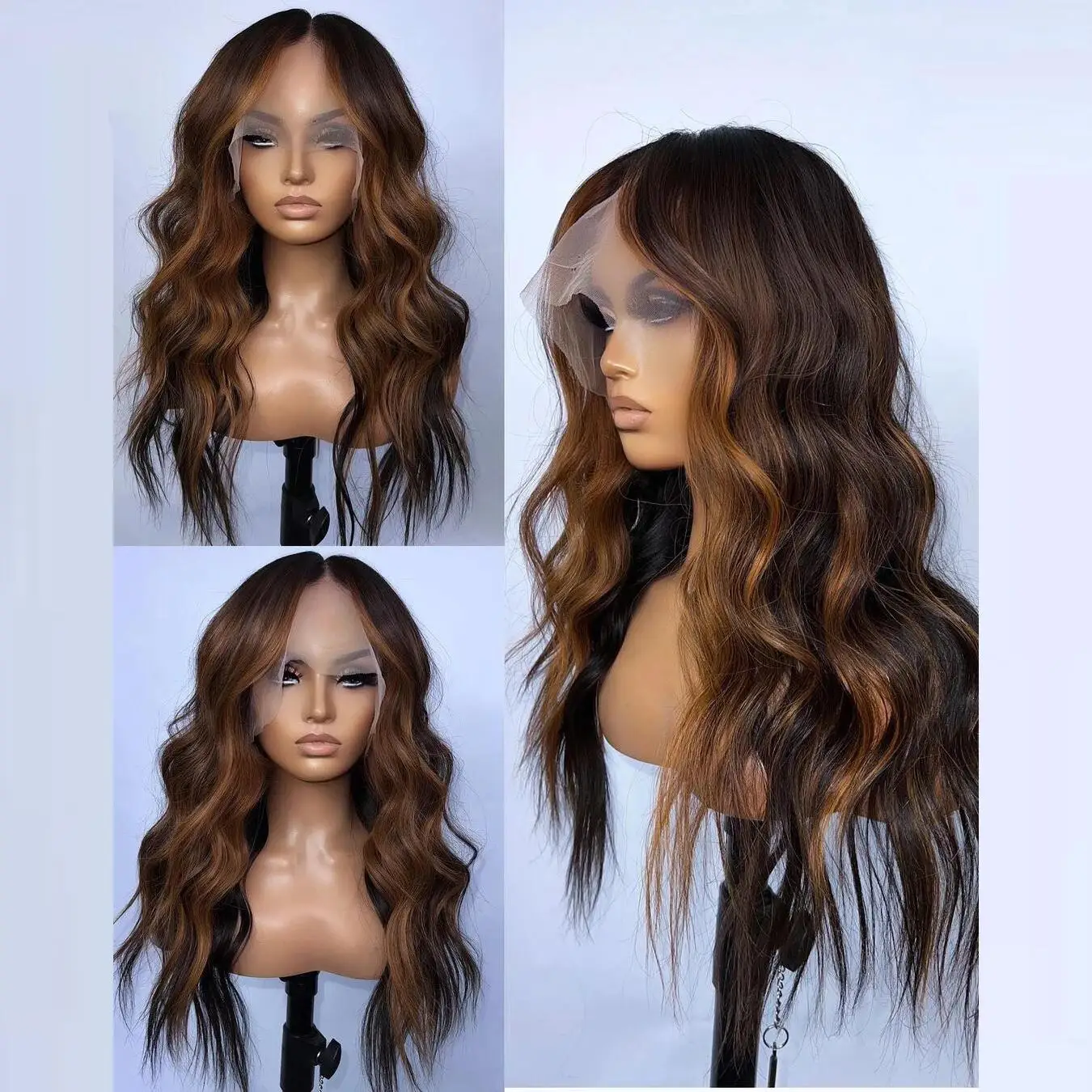 Highlight Brown Long 24Inch Wave Soft 5x5 Silk Base Jewish Human Hair Wig Baby Hair HD Lace European Hair Preplucked Glueless