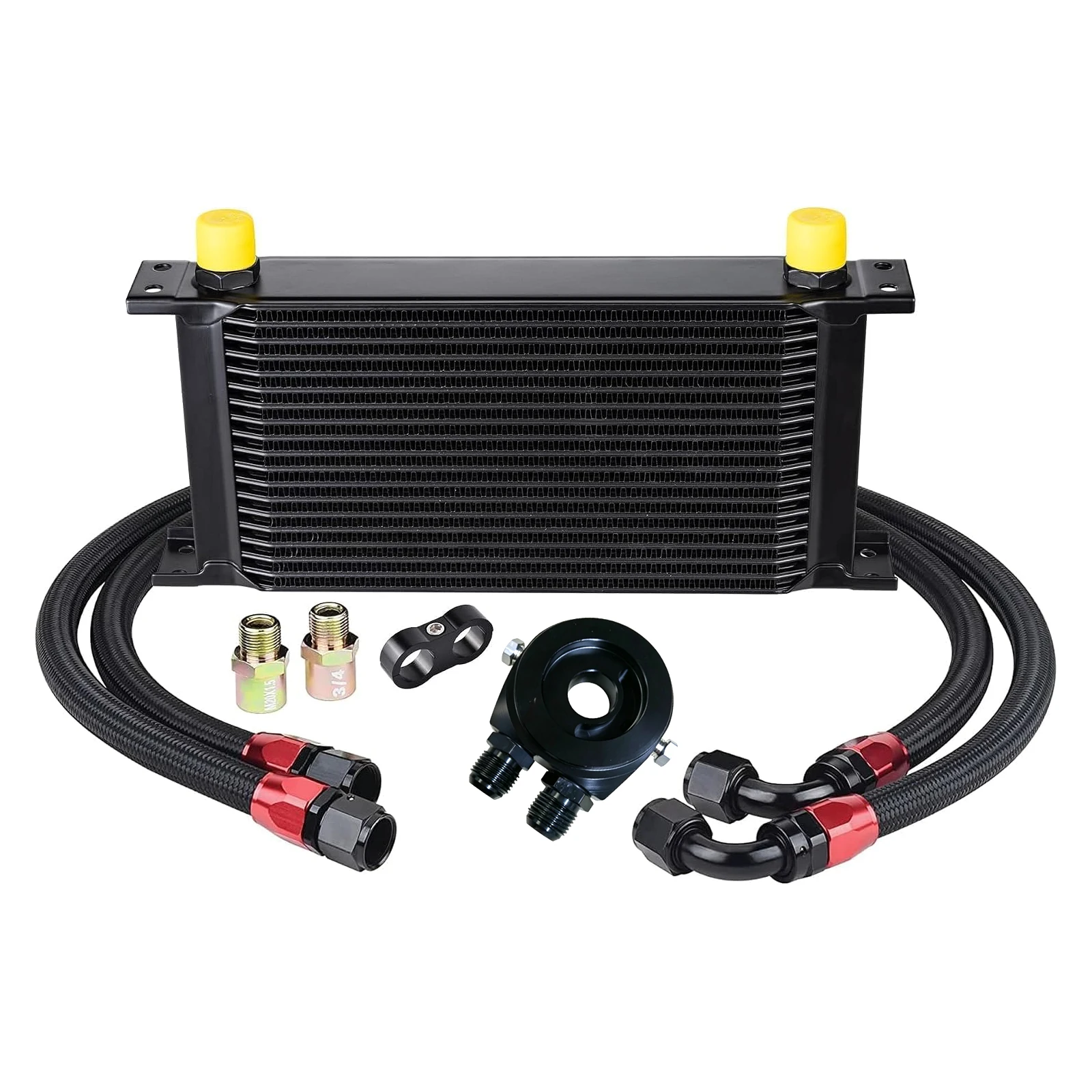 Universal 19 Rows Thermostatic oil cooler Kit Oil Filter Sandwich Adapter + Nylon Stainless Steel Braided An10 Hose