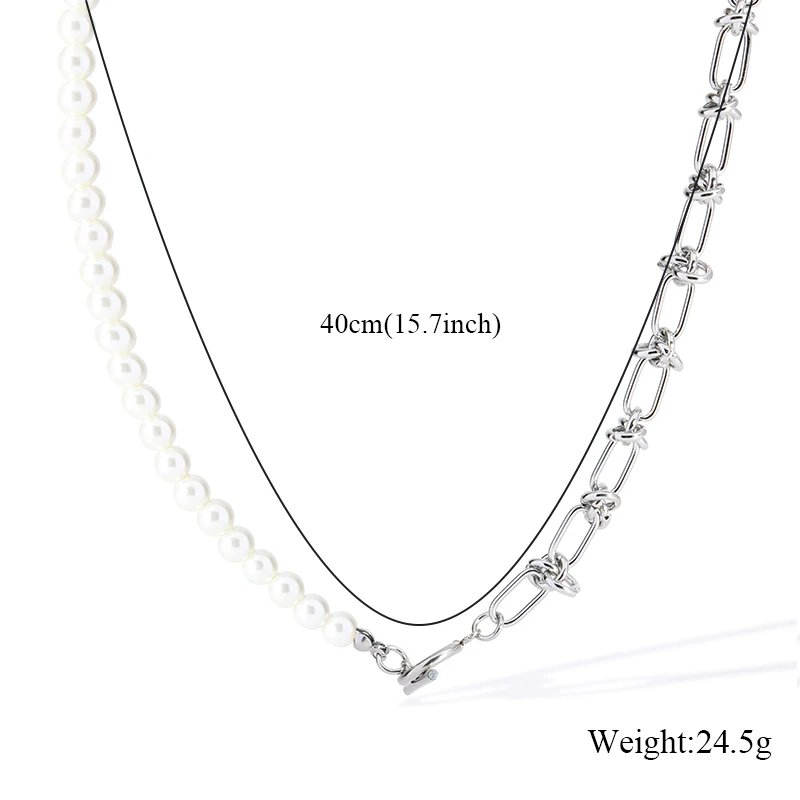 EILIECK 316L Edelstahl Asymmetrisches Perlenketten-Halsketten-Armband-Set für Damen, Modisches Silberfarbenes Wasserdichtes Schmuckgeschenk – Detail 6