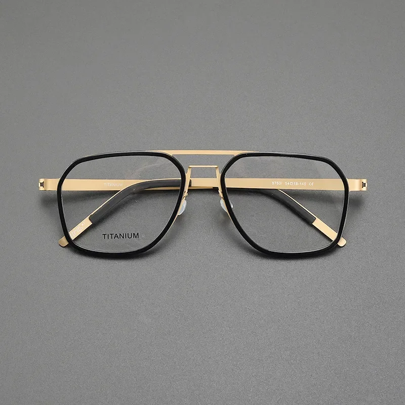 Fashion Retro Acetate Men Screwless Ultralight Titanium Twin Beam Glasses Frame Women Hipster Optical Glasses Make Prescription