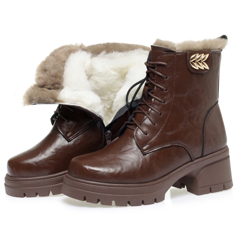 AIYUQI, botines para mujer, nuevos zapatos cálidos antideslizantes de invierno para mujer, botas de nieve con plataforma de cuero genuino para mujer 2025