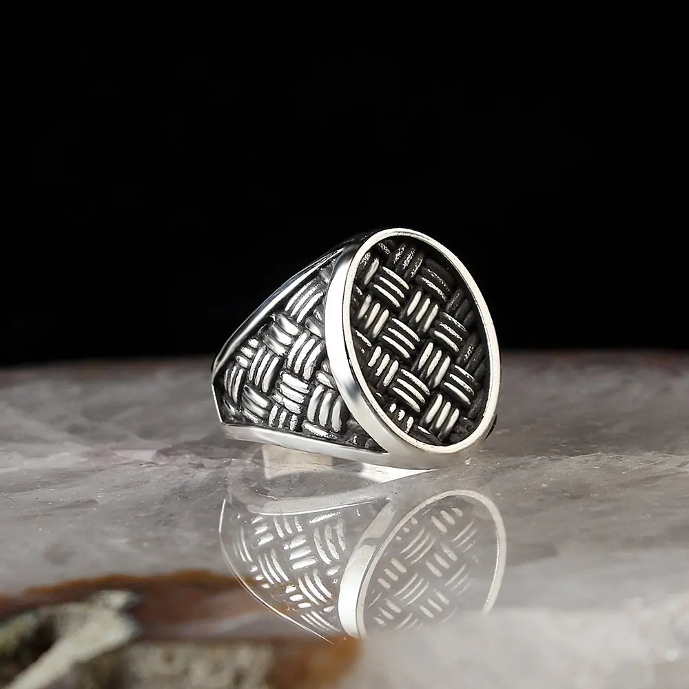 

925 sterling silver Men's Ring with Rope pattern Signet Ring Men's Jewelry