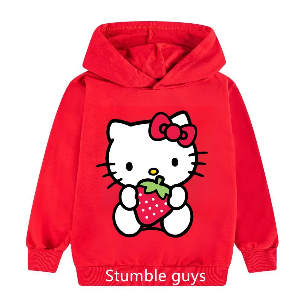 

Осень/Зима 2024, новое платье Hello Kitty для девочек, толстовка с принтом, повседневный детский удобный топ с мультяшным рисунком, милый