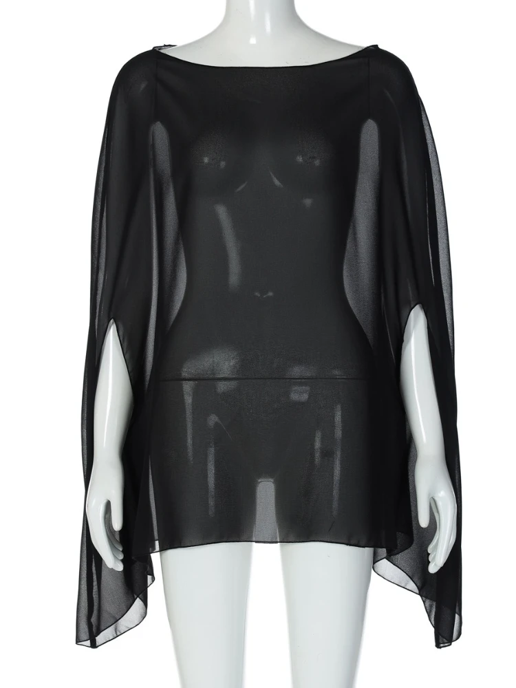 FDYOUI Sexy Lose Bluse Cover-up Frauen Streetwear Schwarz Weiß Aushöhlen Strand Urlaub Tops Weibliche Party Nacht Club blusen
