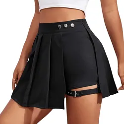 Harajuku Punk Gothic Black High Waist Pleated Black Skirts Women Sexy Patchwork Bandage Mini Skirt Female Streetwear Black Skirt