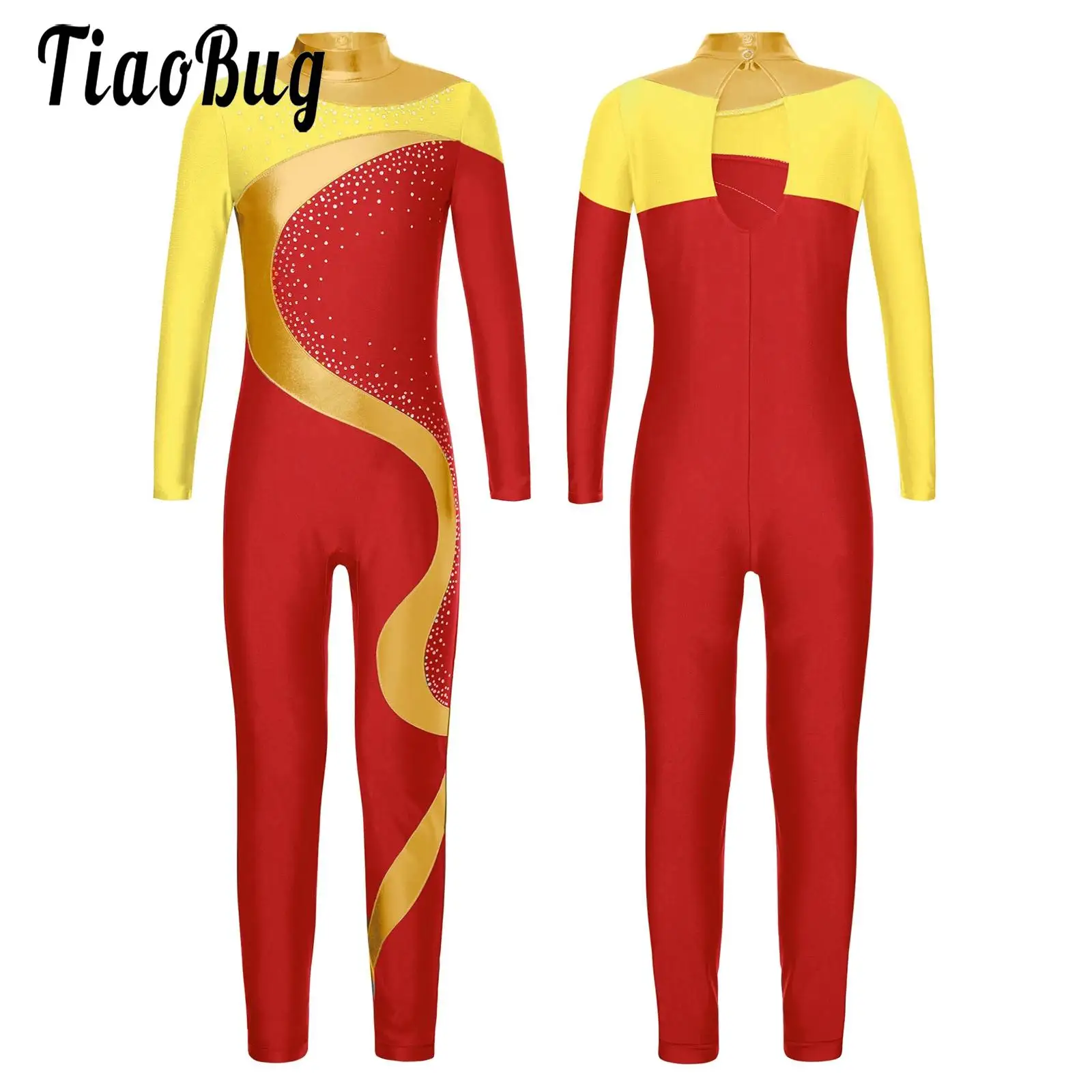 Girls Full Body Leotards Gymnastics Show Costume Figure Skating Jumpsuit Ballet Long Sleeve Full Leotards Dresses Gym Dancewear