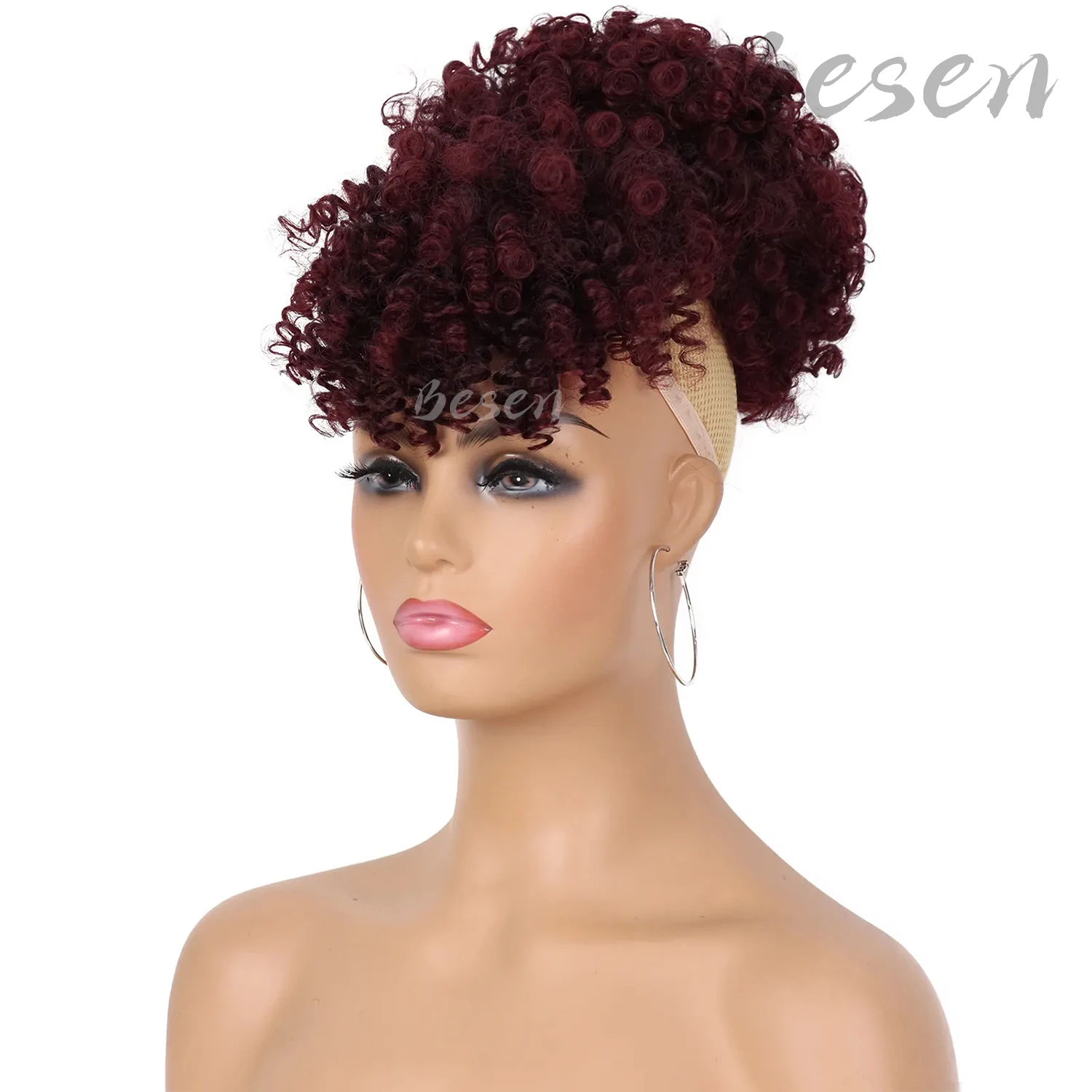 Synthetic Drawstring Ponytail with Bangs Afro Puff Hairpiece