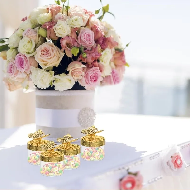 2/5/8Pcs European Style Wedding Candy Box Butterfly Shaped Electroplated Lid Round Transparent Favor Container for Sweets Treats