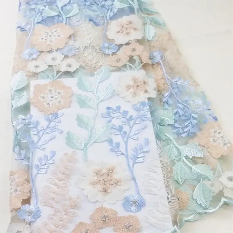 High quality Flower embroidery Lace Fabric Floral soft Tulle fabric For Girl Dress Tutu Dress Wedding Dress Bridal Veil 1 yard