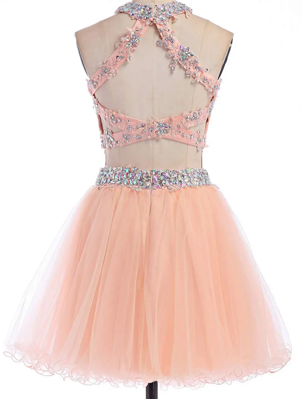 Abito da ritorno a casa in due pezzi Abiti da damigella d'onore corti con perline in tulle Abito da ballo con paillettes applicate in pizzo per donna