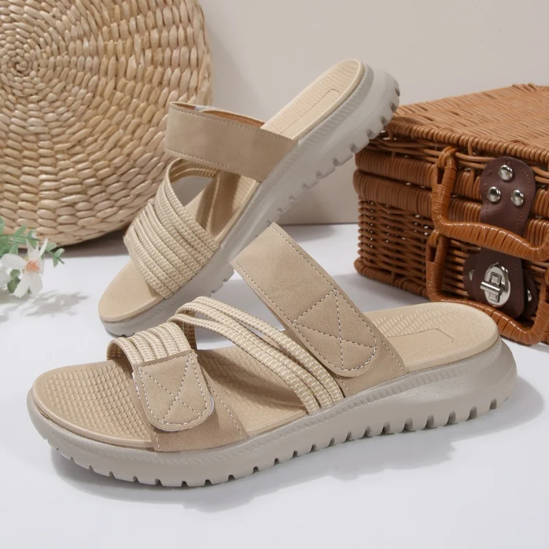 

Summer Casual Women's Sandals Anti-Slip Wedge Comfortable Sandals Fashion Beach Sandal Nylon Buckle Elastic Fabric Lightweight