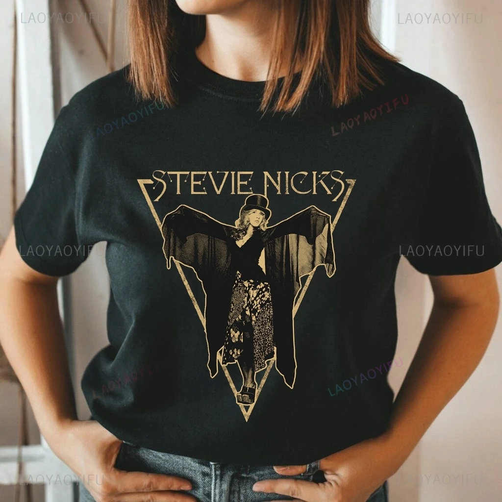 Stevie Nicks Classic Poster Print Shirt, Women's Everyday Casual Streetwear, Spring/summer 0 Neckline Top Fashion Cotton T-shirt