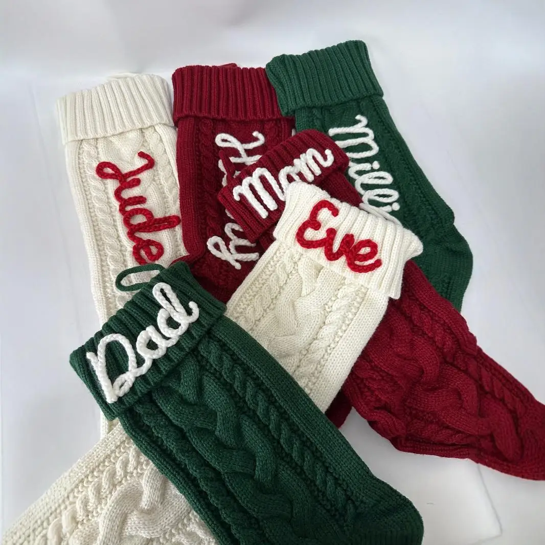 Customized knitting Christmas gift bag decorated stockings Christmas Stockings Pendant with large staggered Fried Dough Twists