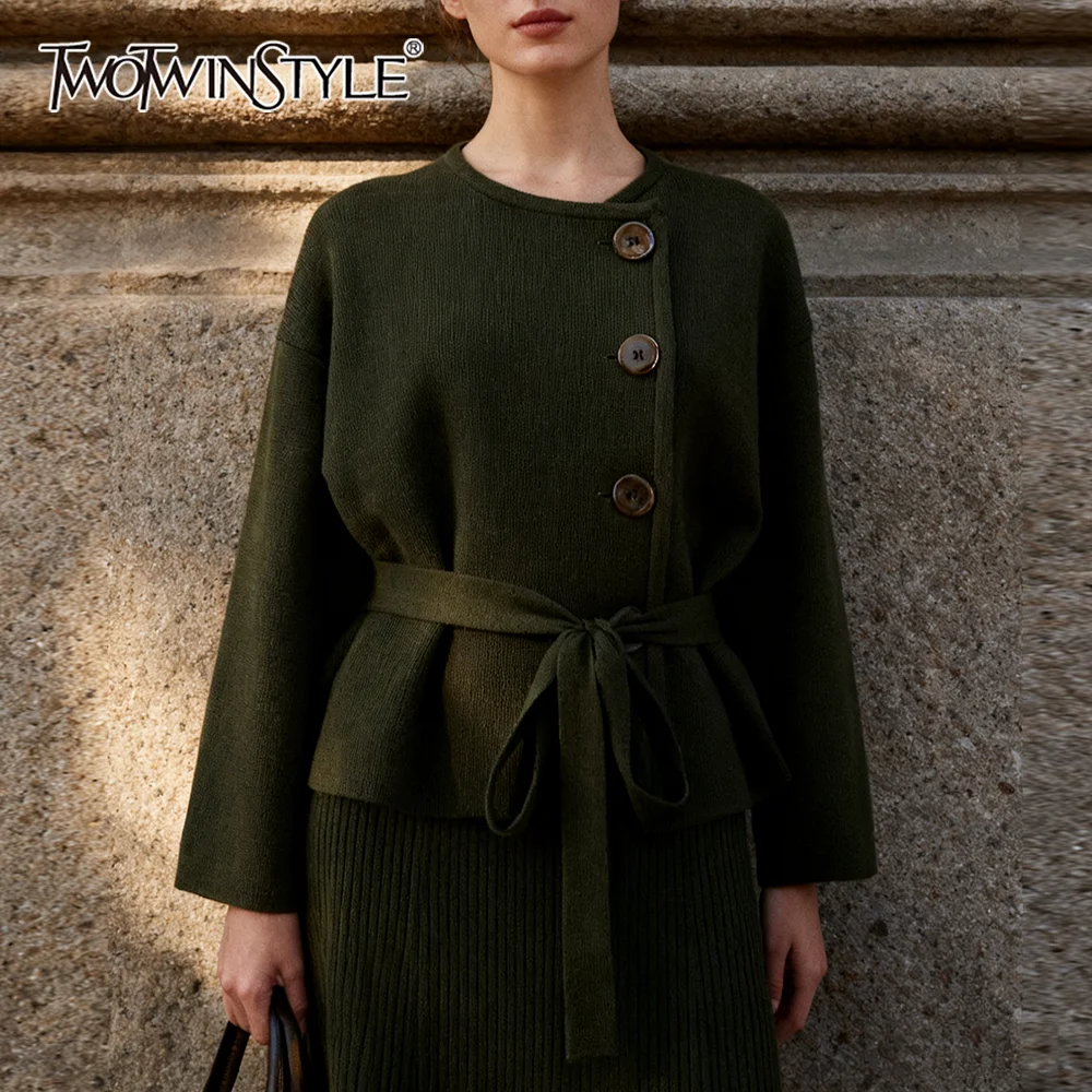 

TWOTWINSTYLE французский ретро свитер для женщин с круглым вырезом на шнуровке для похудения элегантный офисный женский короткий кардиган женский новый