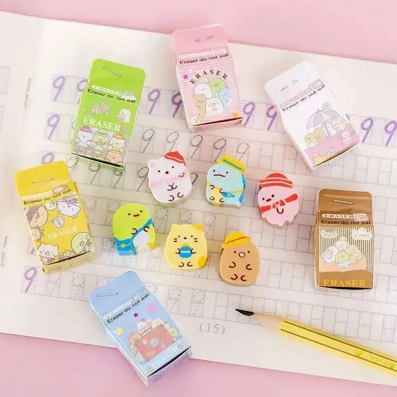 1-6-36 pcs Stationery Kawaii Milk Box Animals Student School Office Supplies Erasers Gift Pencil Rubber Eraser