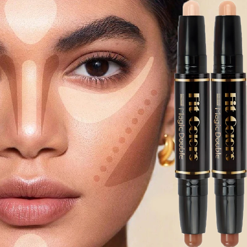 Barra de sombra para resaltar de doble cabezal, bronceador facial, pluma de contorno, Base en crema, corrector, Base de maquillaje, Cosméticos de belleza para mujer