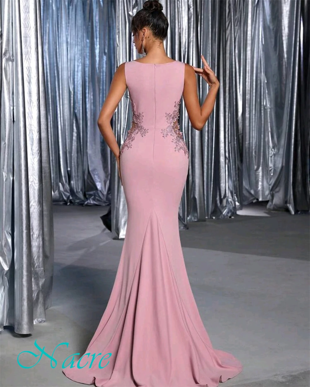 ที่กําหนดเอง Elegant Jersey Mermaid ชุดราตรีดอกไม้ที่ละเอียดอ่อนชุดราตรีหรูหรากวาดรถไฟชุดพิเศษ