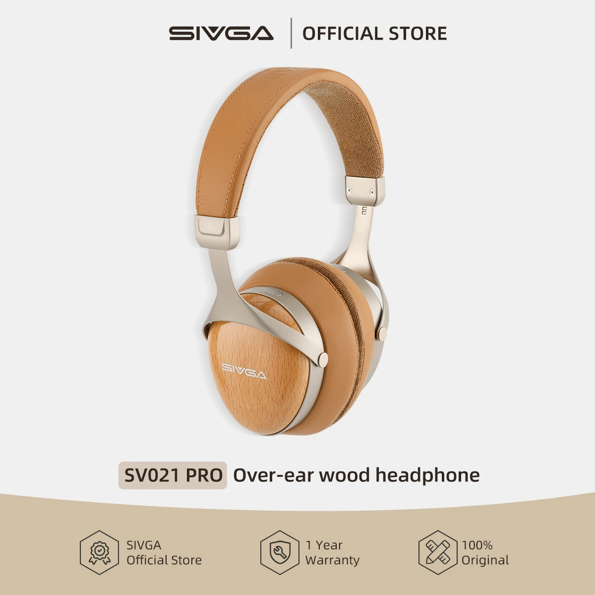 

SIVGA SV021 PRO Hi-Fi Closed Back Over Ear Headphones 50mm Aluminum Diaphragm Driver Natural Wood Shell with Detachable Cable