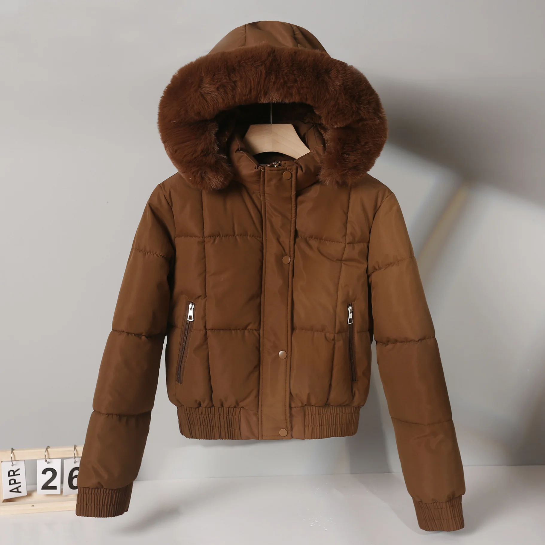 2025 Streetwear Winter Short Parkas Women's Cotton-padded Jackets Fur Collar Hooded Coats Student Plus-velvet Warm Outerwear