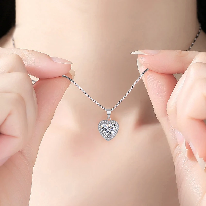 Neue Mode 925 Sterling Silber Herz CZ Anhänger Halsketten Frauen Schmuck Jahrestag Geschenk Lila & Rot & Rosa Zirkon Schlüsselbein kette – Detail 12