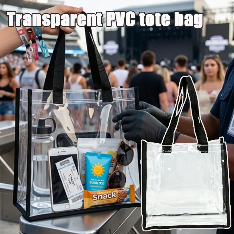 1-10PCS Large Transparent PVC Tote Bag Lightweight See Through Carryall for Concerts Work Gym with Waterproof Zipper Closure