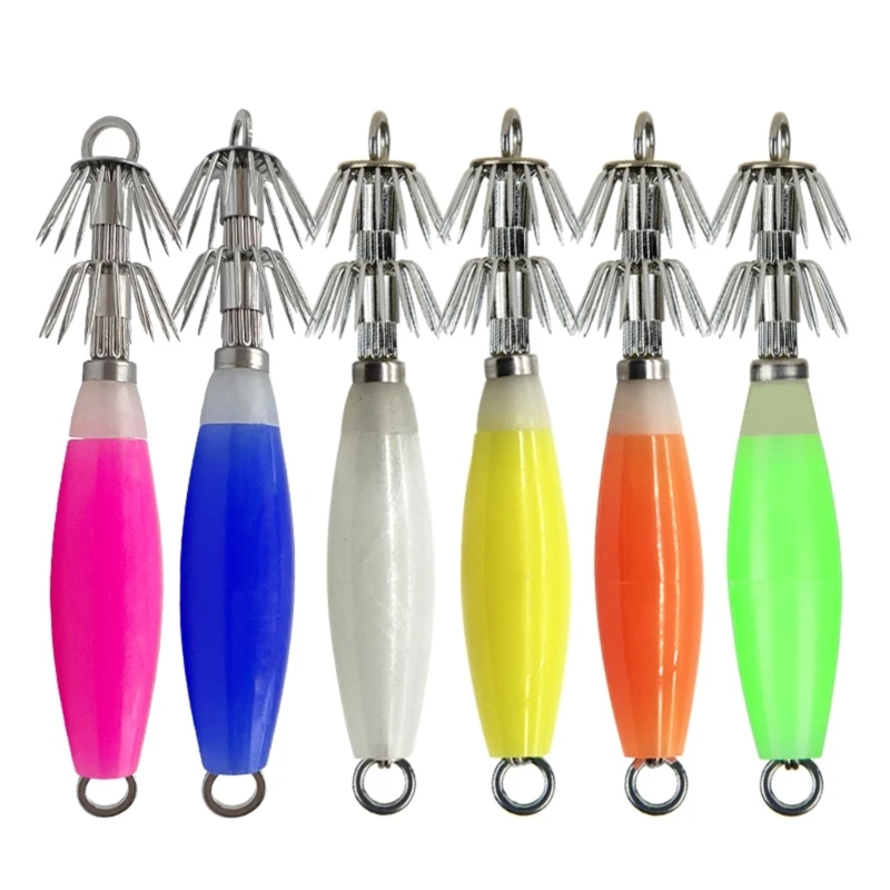 Luminous Squid Jig Hook Saltwater, Glows Squid Fishing Baits Jig Squid Jig Baits Fluorescents Luminous Baits for Fishing