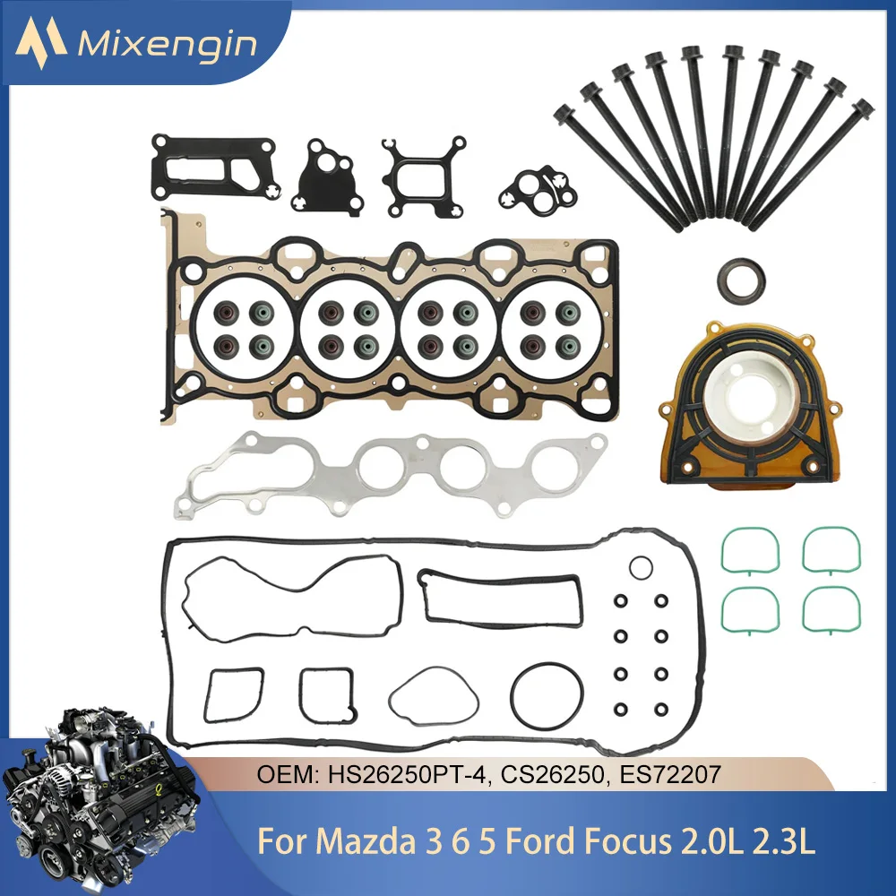 

Комплект прокладок двигателя с болтами для 2.0 2.3 л L4 бензиновых двигателей Mazda 3 6 5 2003-2011, Ford Focus 2.0 2.3L L4 DOHC, HS26250PT-4, ES72207