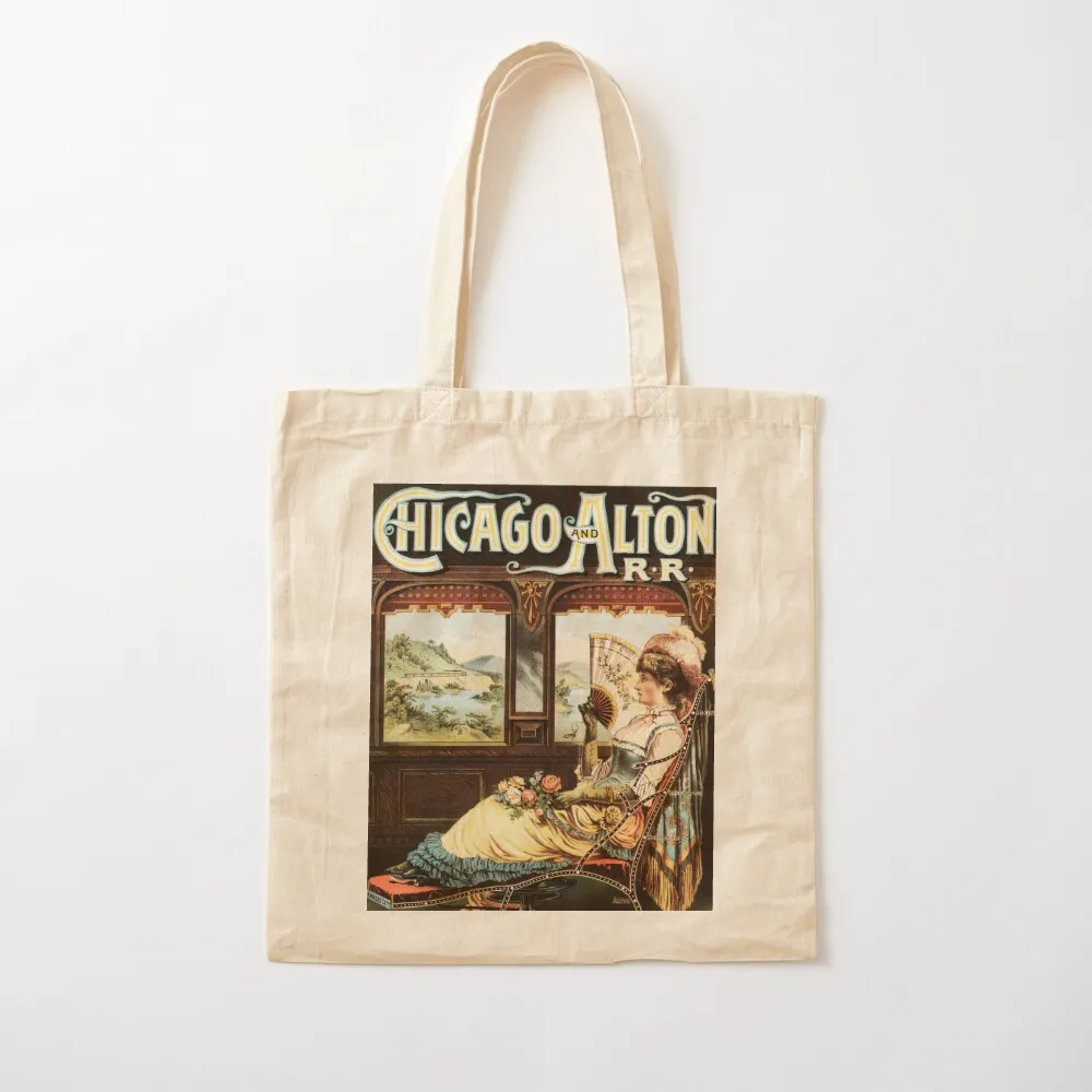 CHICAGO and ALTON The Great Palace Reclining Chair Route Vintage Rail Travel Tote Bag Women's tote bag Canvas Tote Bag