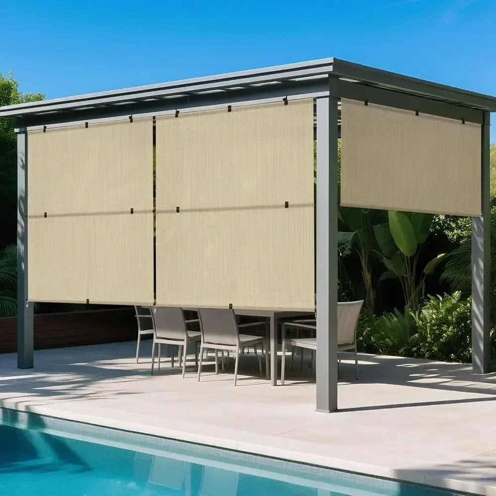 7ft W x 7.5ft H Beige UV-Blocking Roll-Up Outdoor Shade Fabric for Pergola, Gazebo, or Patio